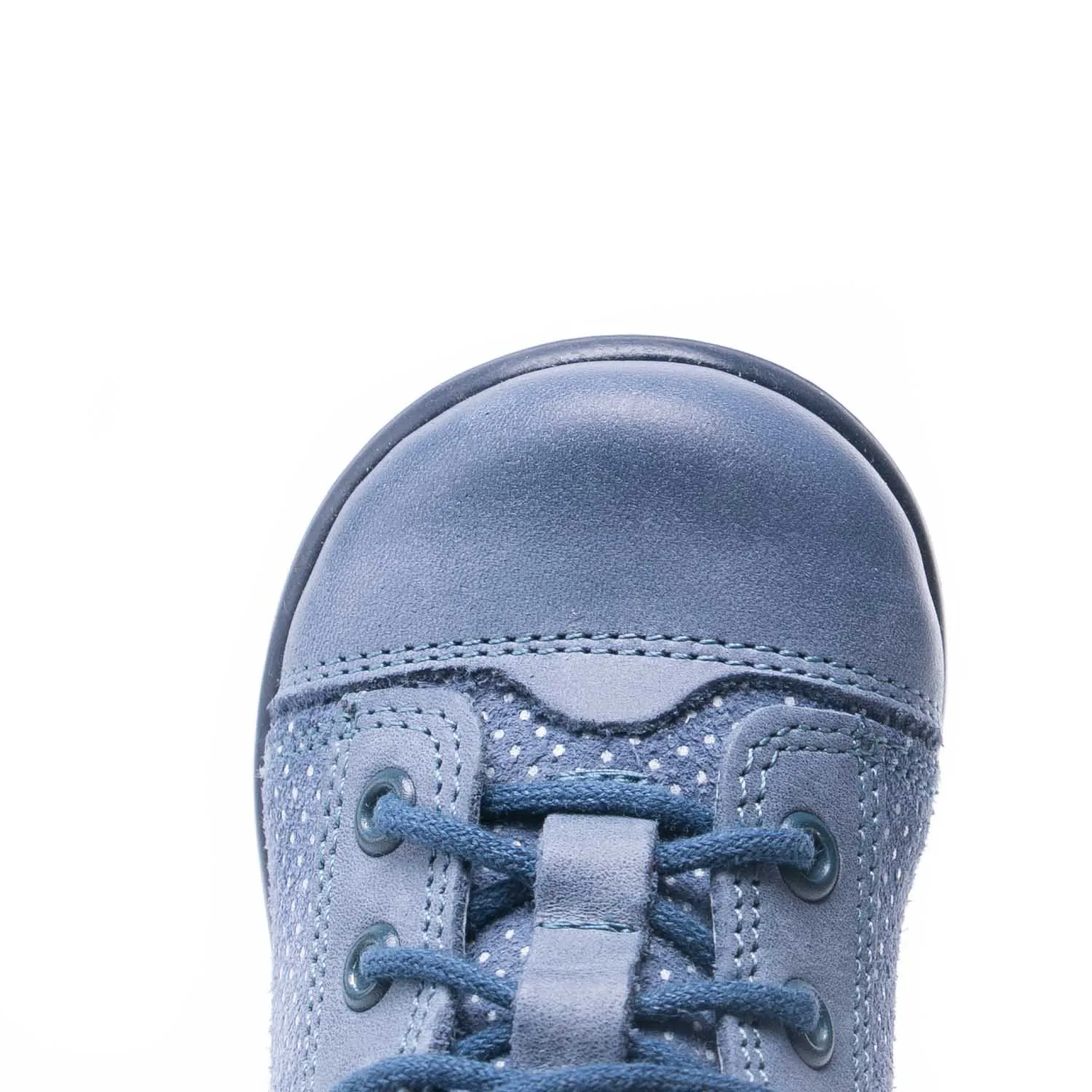 (2369B-10) Emel Lace Up First Shoes Blue polka dots