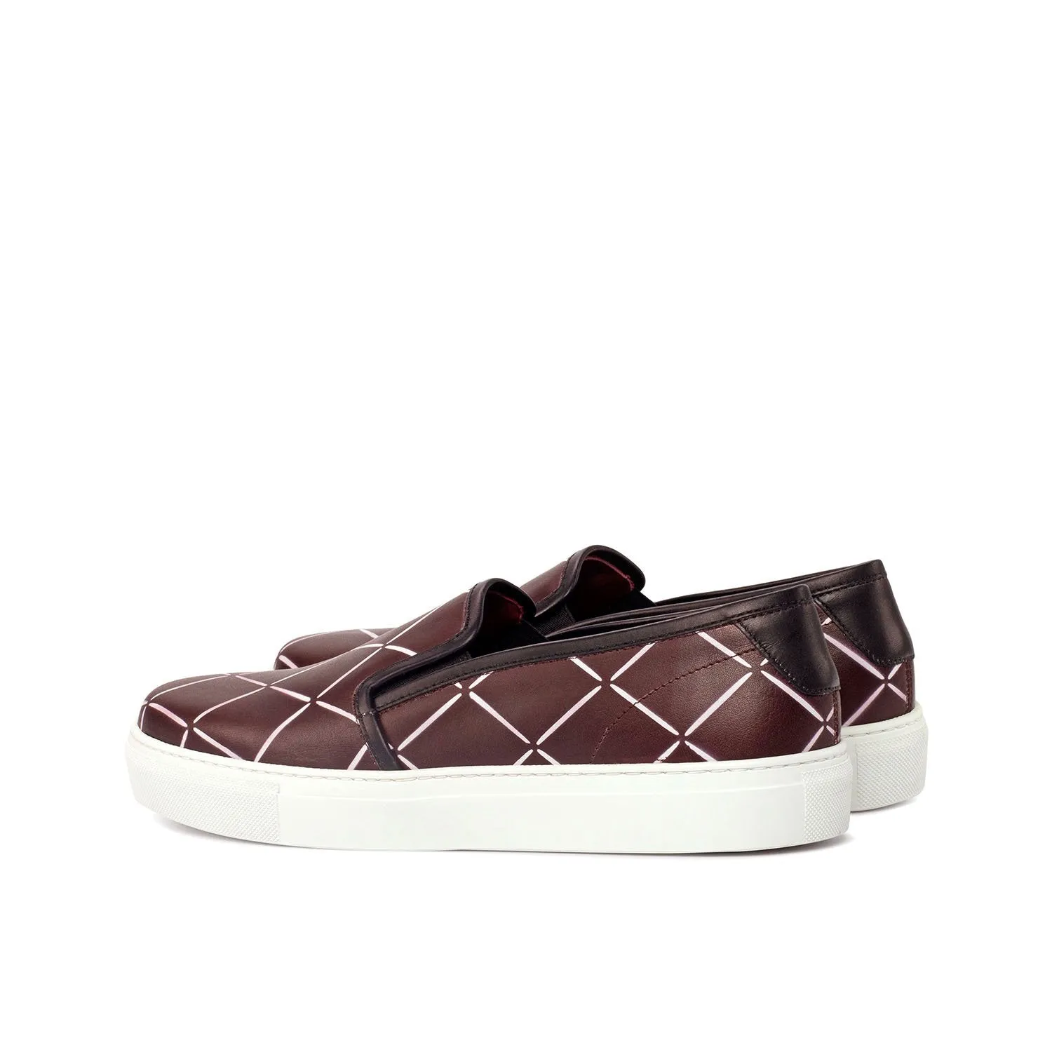 Ambrogio Bespoke Custom Women's Custom Made Shoes Burgundy & Black Calf-Skin Leather Slip-On Sneakers (AMBW1070)