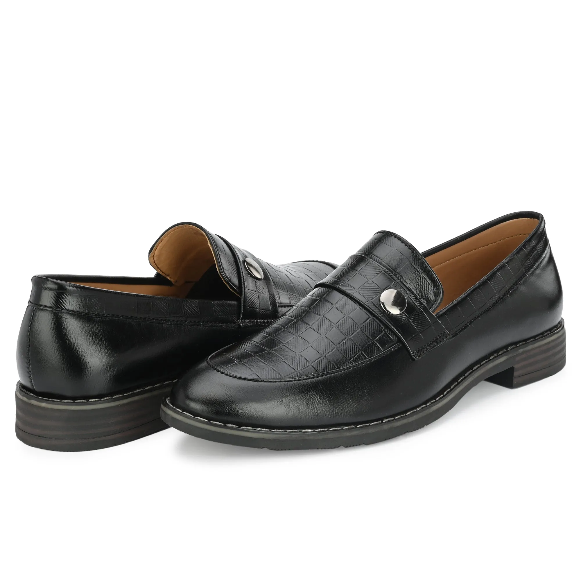 Attitudist Unisex Handcrafted Classic Black Plain Basket Loafer