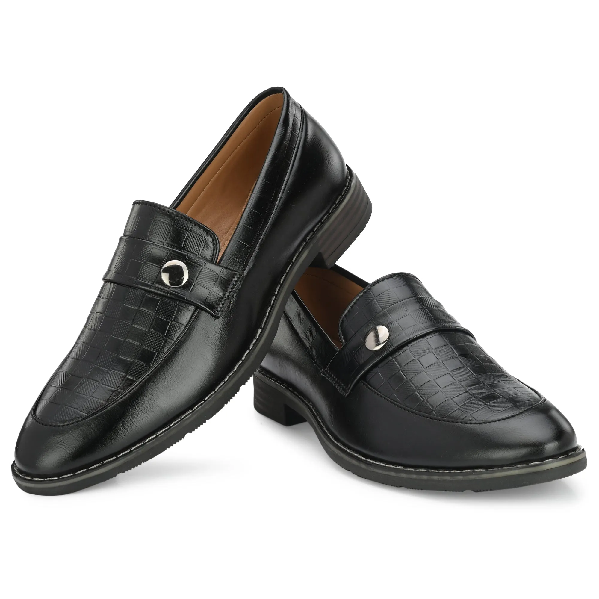 Attitudist Unisex Handcrafted Classic Black Plain Basket Loafer