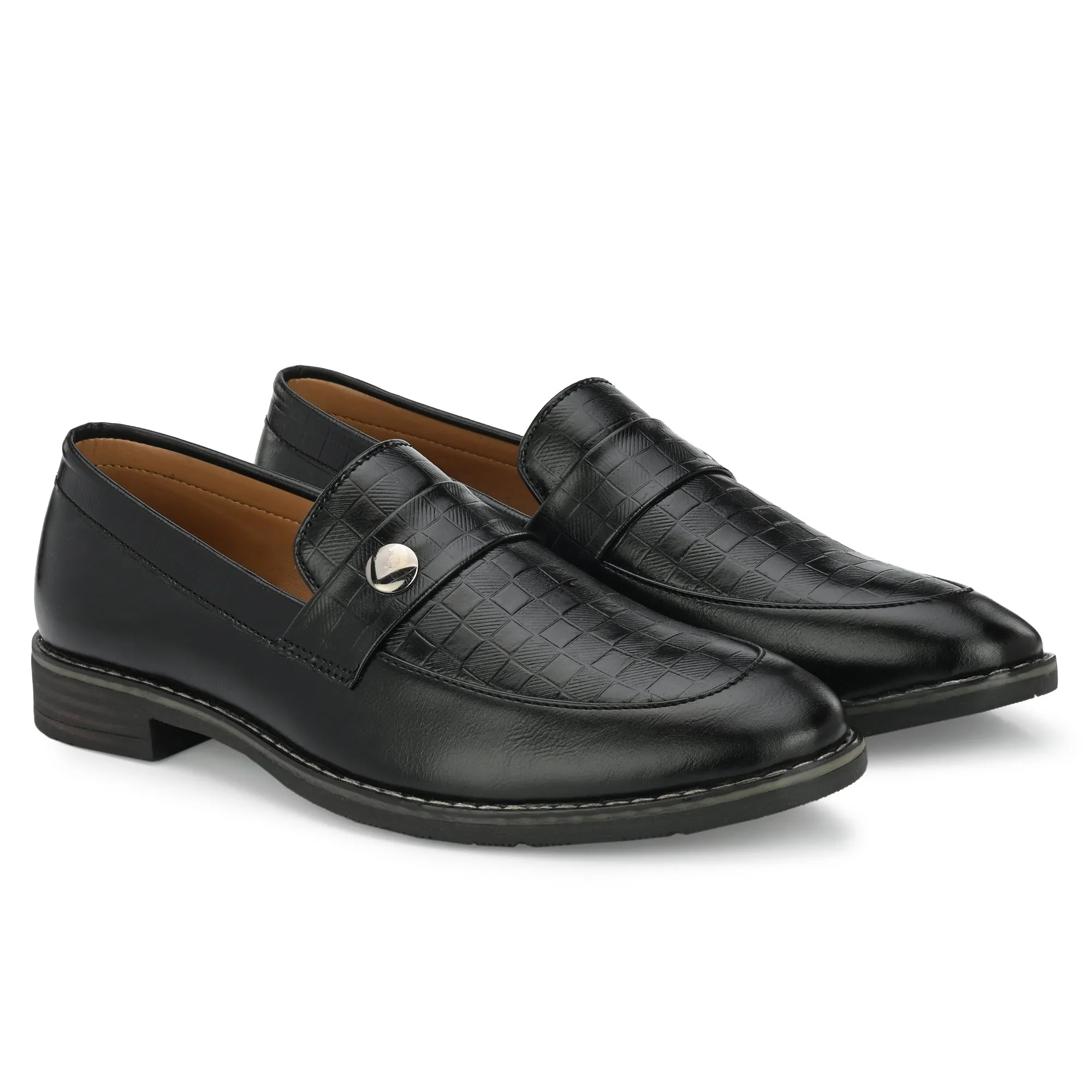 Attitudist Unisex Handcrafted Classic Black Plain Basket Loafer