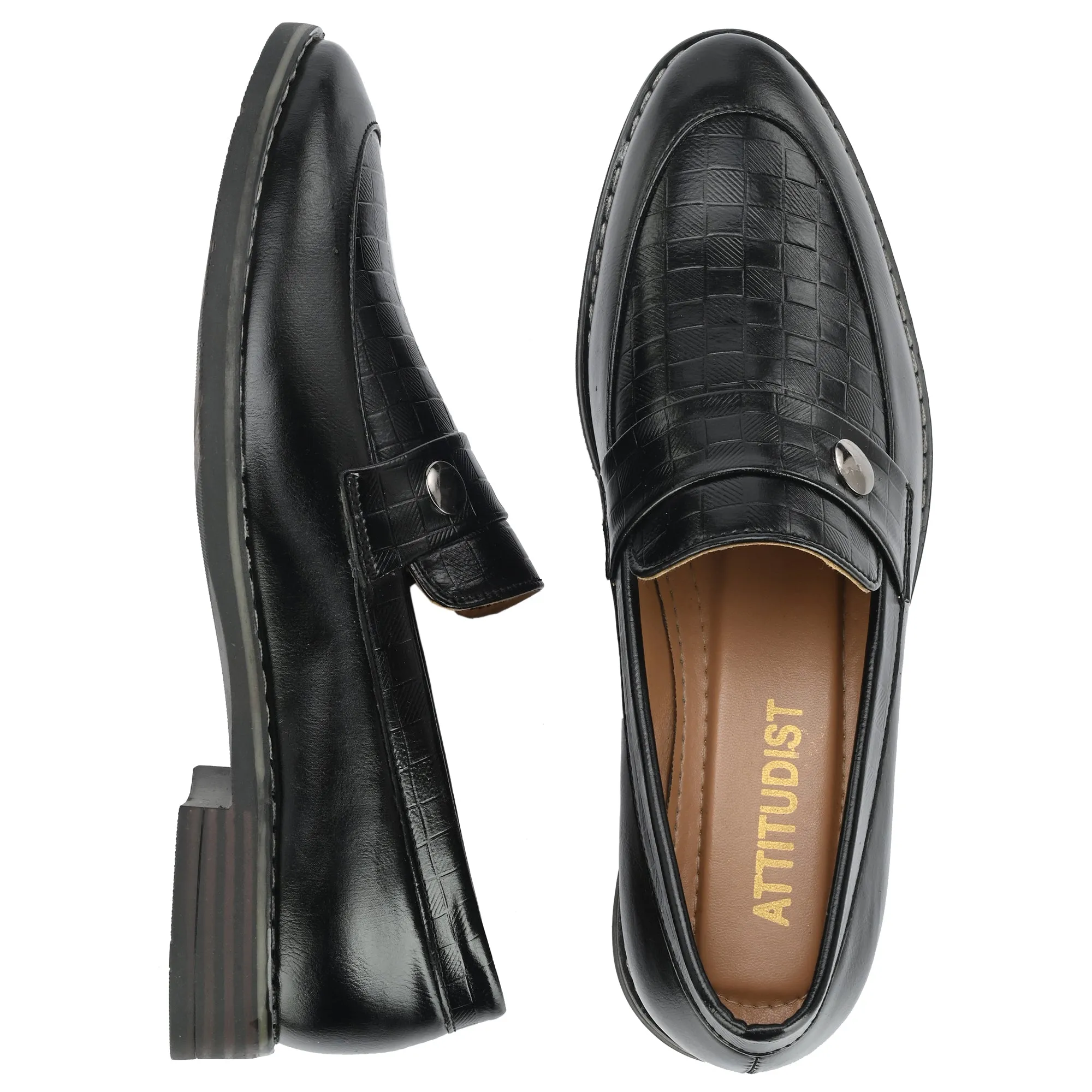 Attitudist Unisex Handcrafted Classic Black Plain Basket Loafer