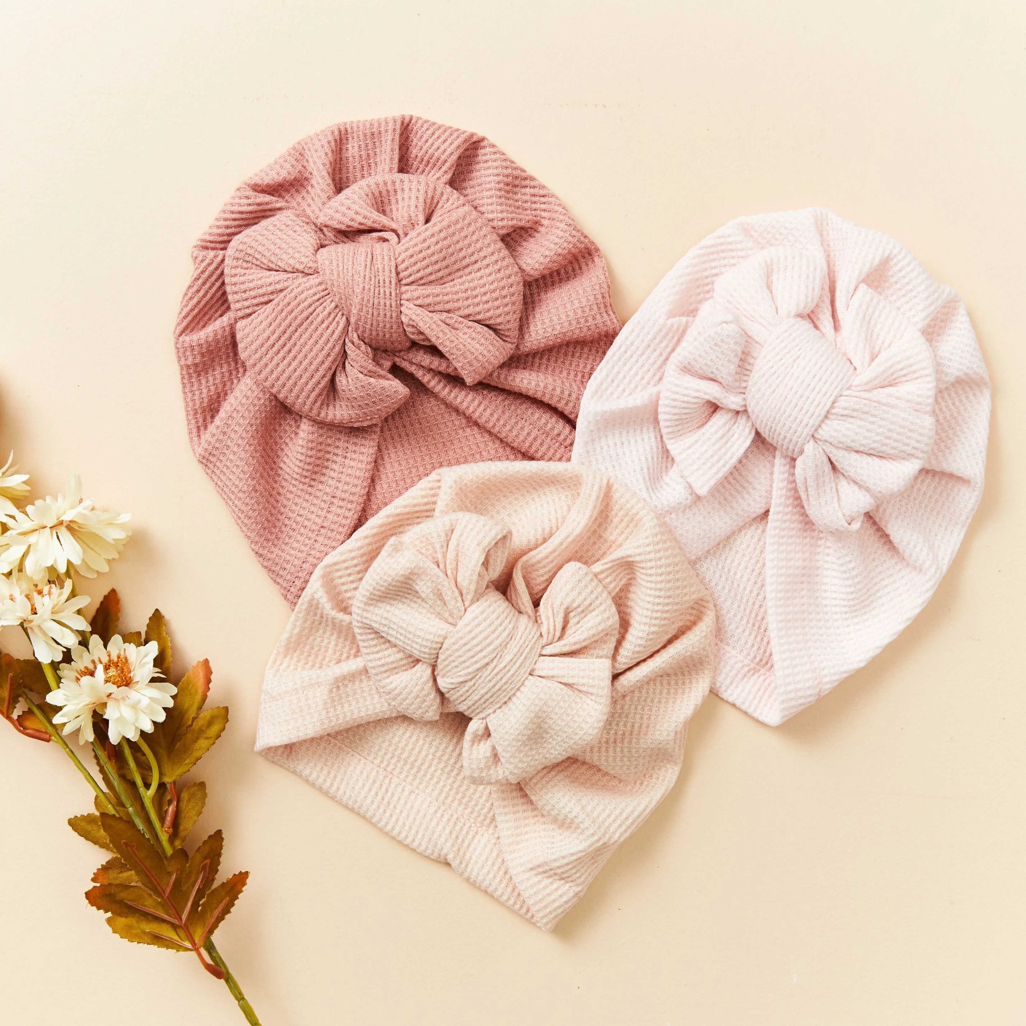 Baby Girl Waffle Bow Turban in Fairy Floss