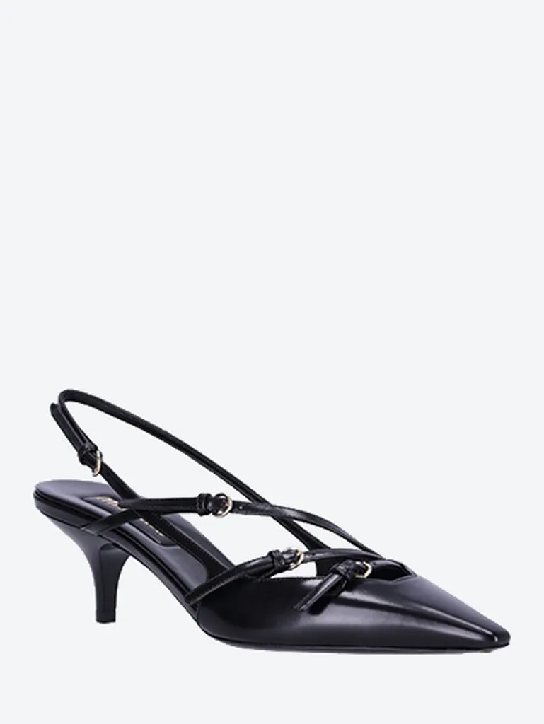 Brushed leather slingbacks with buckles