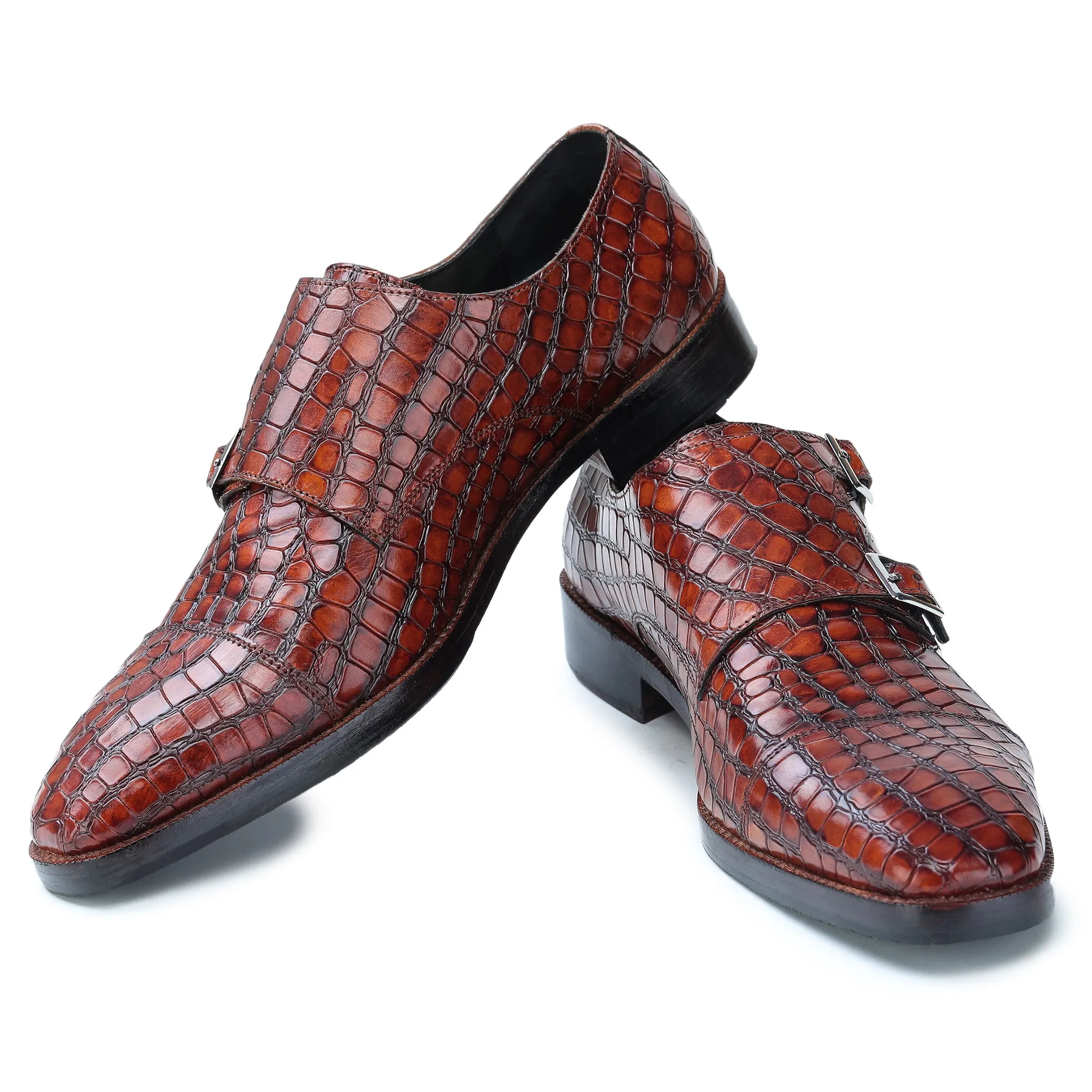 Captoe Double Monk Strap - Croc Brown