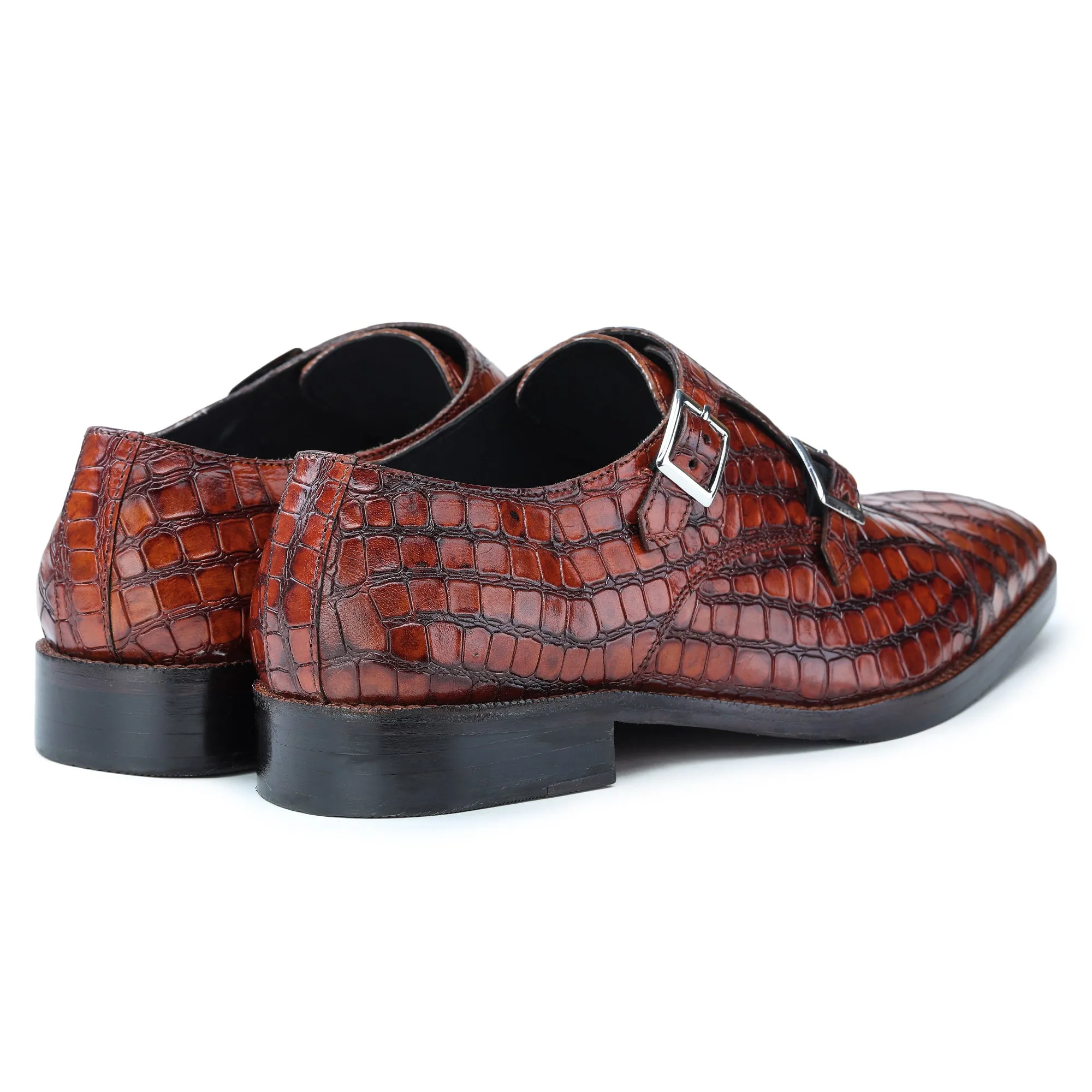 Captoe Double Monk Strap - Croc Brown