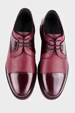 Casual 100% Genuine Leather Burgundy Lace-Up Shoes