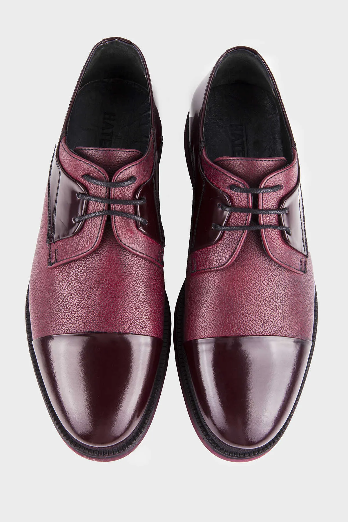 Casual 100% Genuine Leather Burgundy Lace-Up Shoes