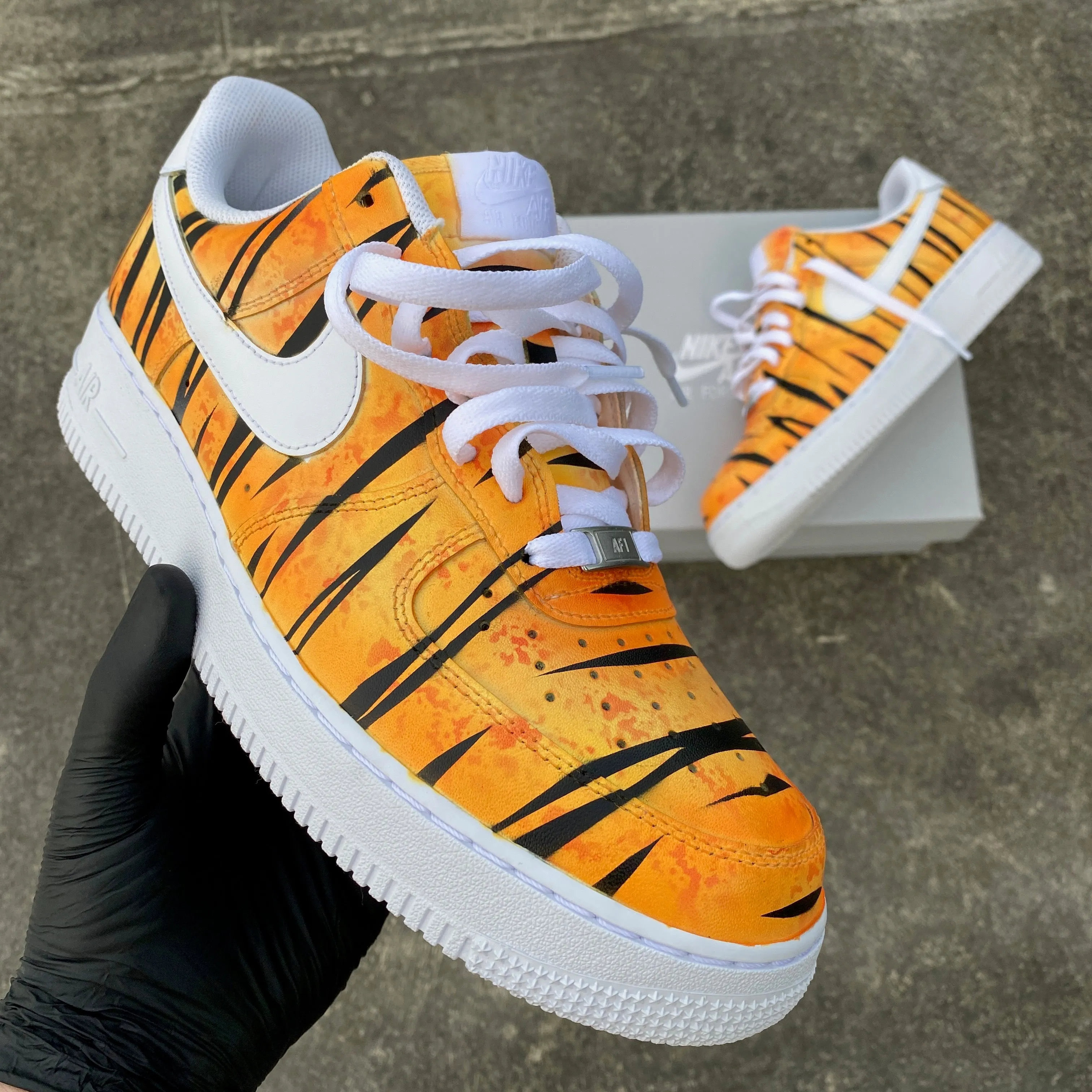 Custom Hand Painted Orange Tiger Stripe Nike Air Force 1