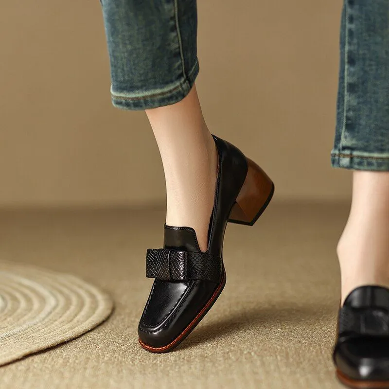 DX200 Women's Casual Shoes - Fashion Leather Pumps with Square Thick Heels