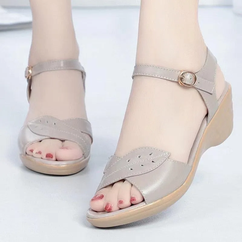 GX341 Women's Casual Shoes: Fashionable Leather Wedge Heel Sandals