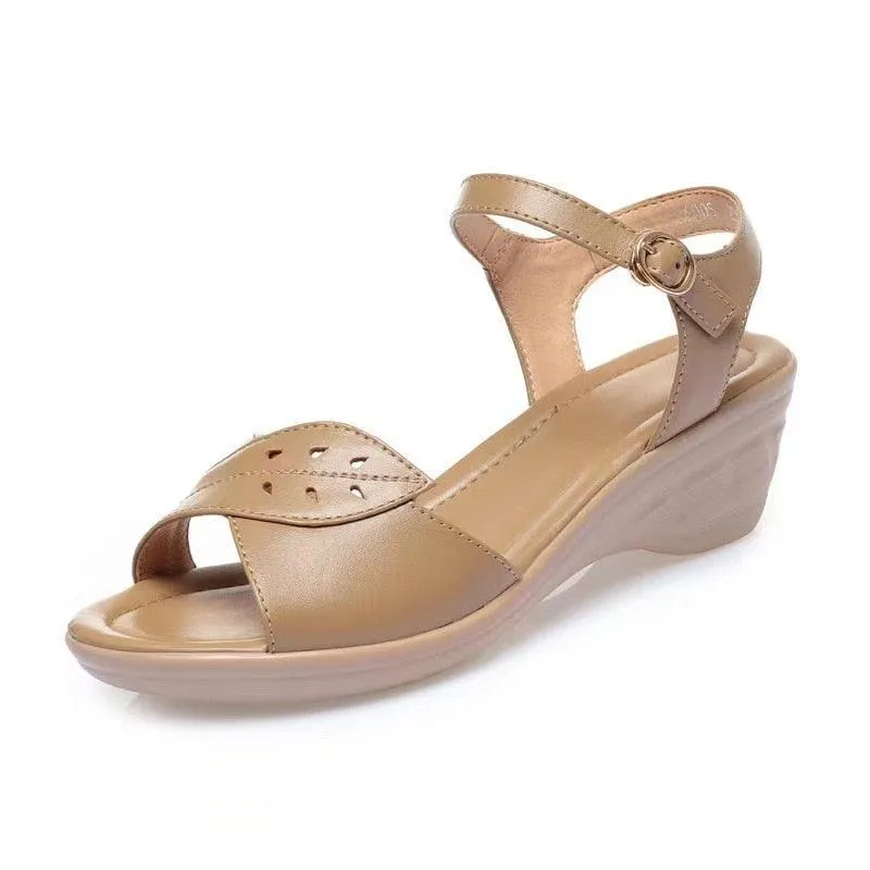 GX341 Women's Casual Shoes: Fashionable Leather Wedge Heel Sandals