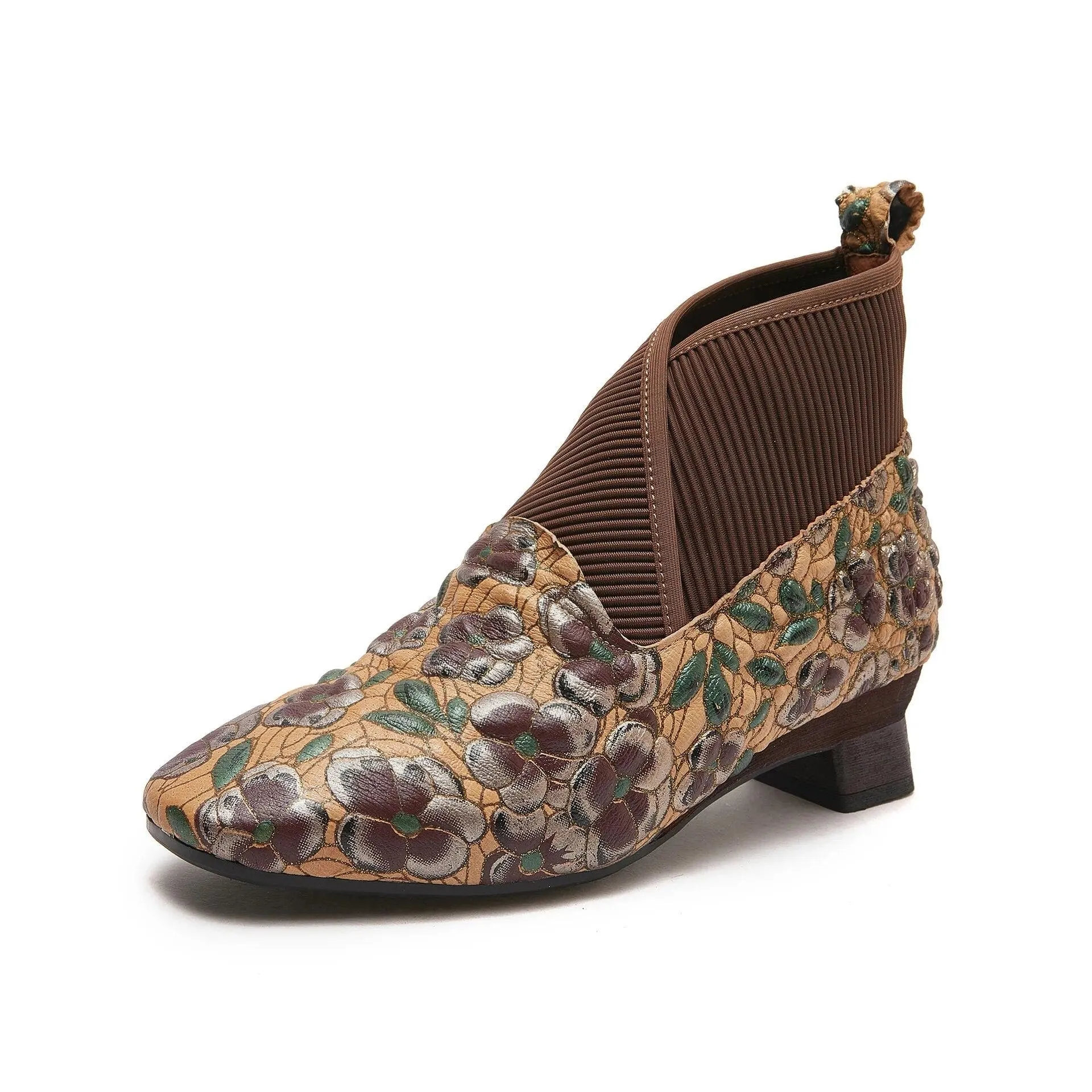 Handmade Embroidery Leather Boots: AZ308 Women's Low-Heel Casual Shoes