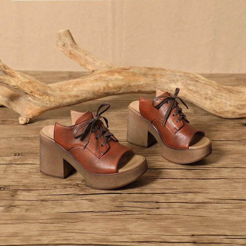 Handmade Leather Mules: LZ311 Women's High Heel Casual Shoes & Slippers