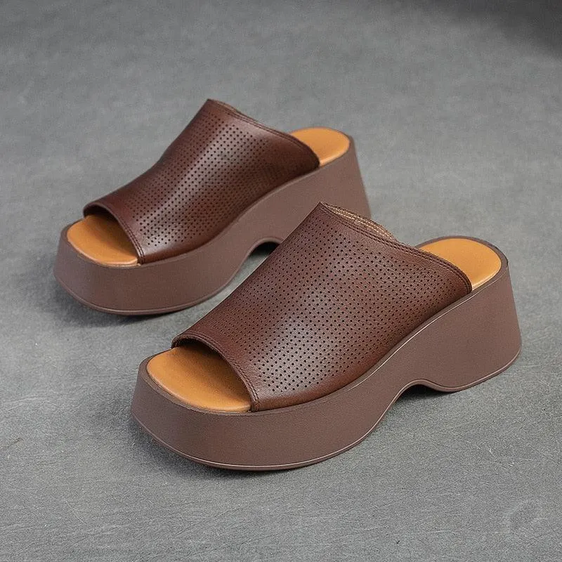 Handmade Leather Women's Slippers Wedges: GO1231 Casual Shoes