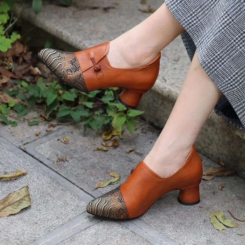 High Heel Leather Pumps: Women's Casual Shoes - Loafers AQW459