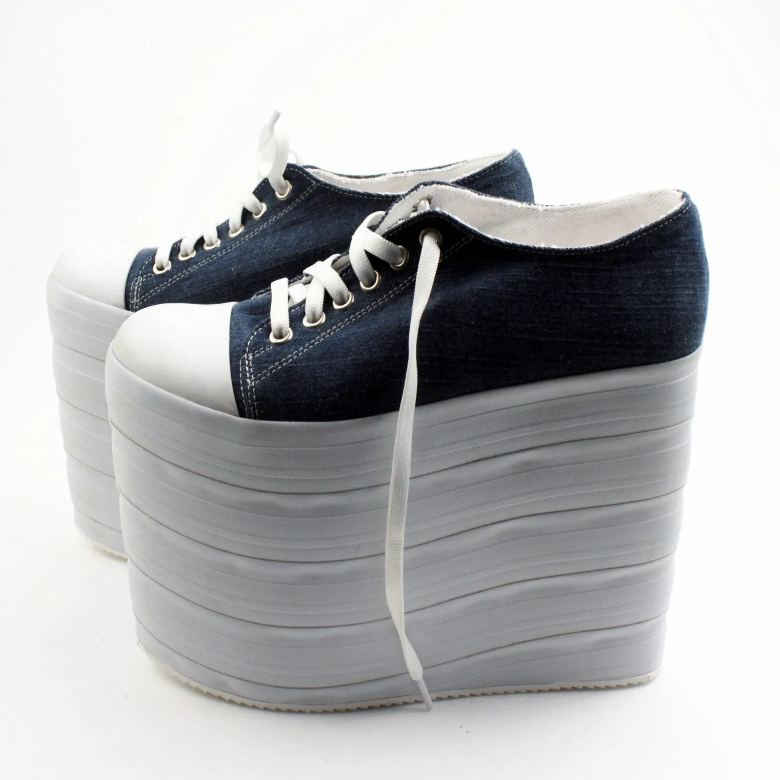 Jean Denim Sport Lace Up Platform Wedge Shoes