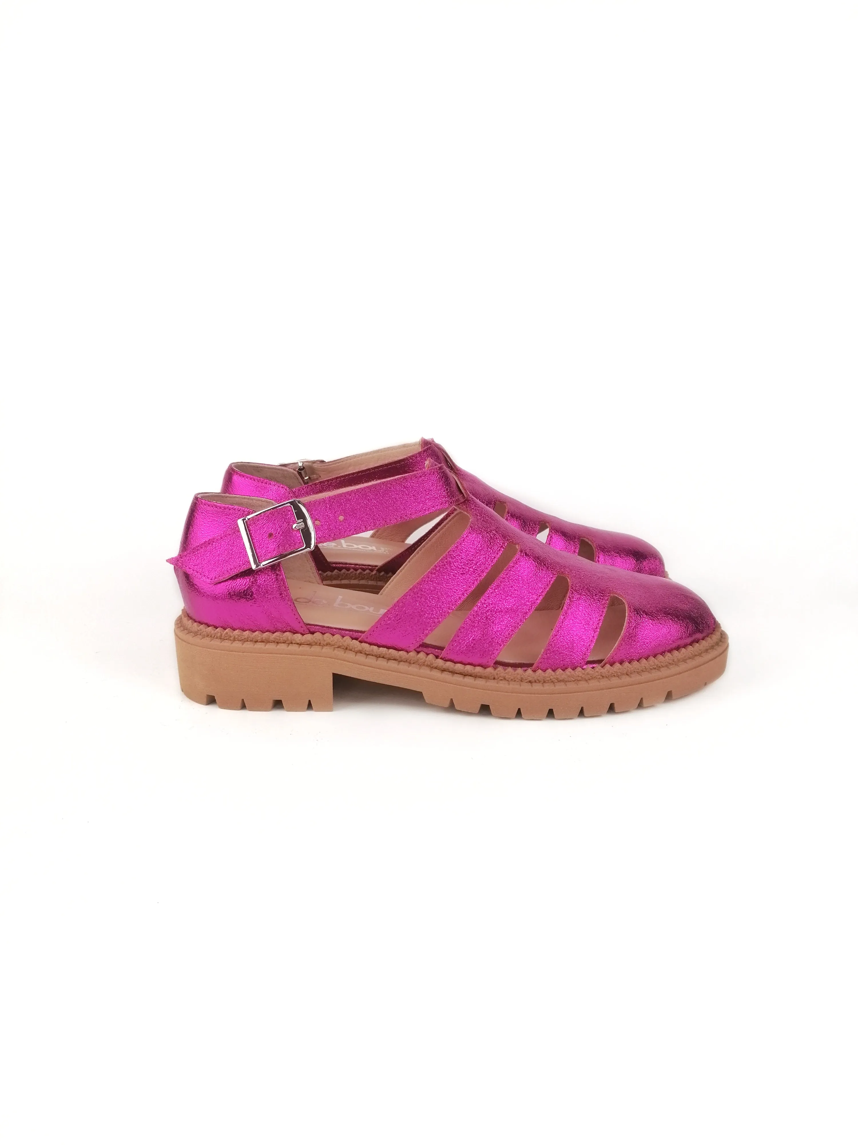 MATILDA FUCHSIA LEATHER RUBBER FLATS