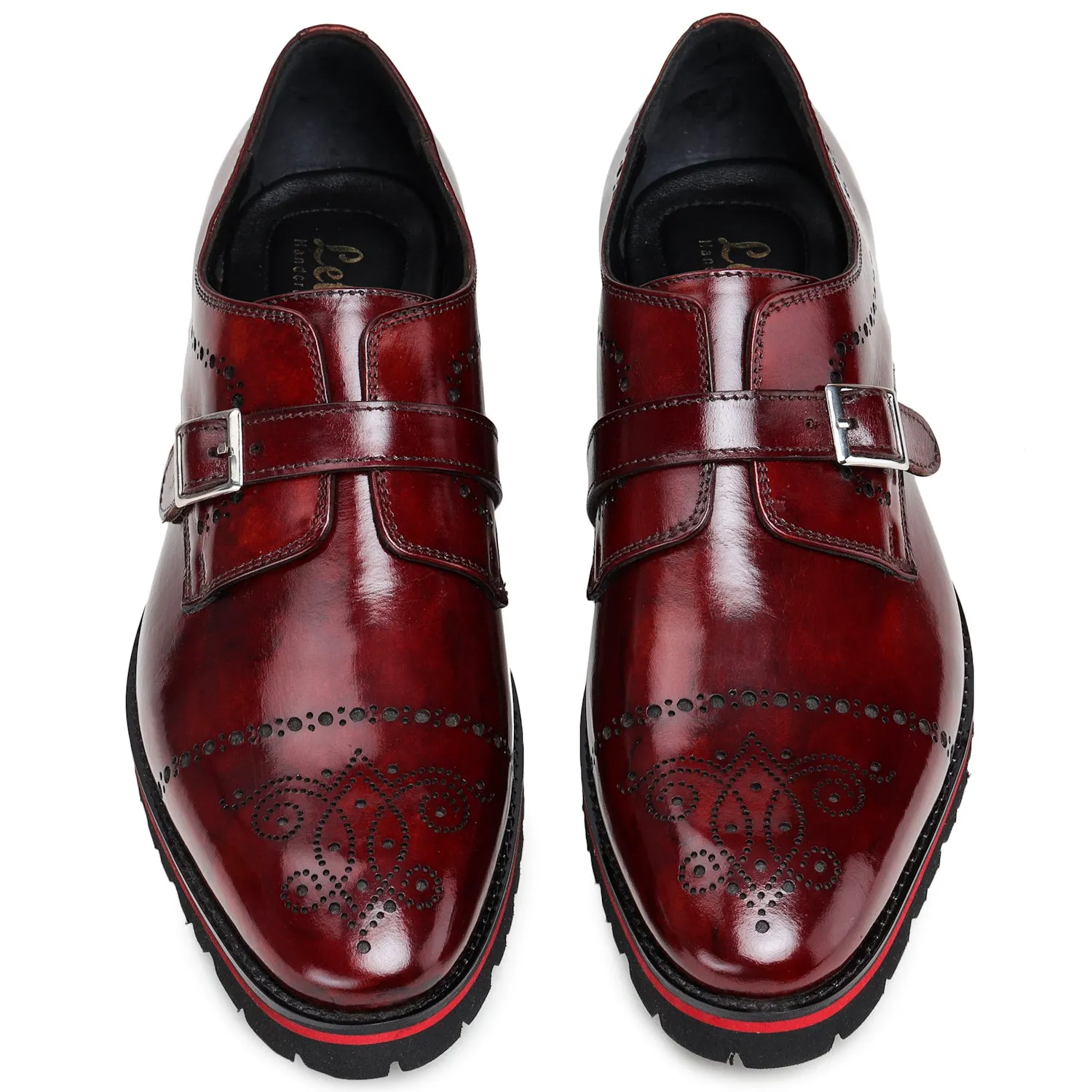 Medallion Toe Single Monk Strap - Wine Red