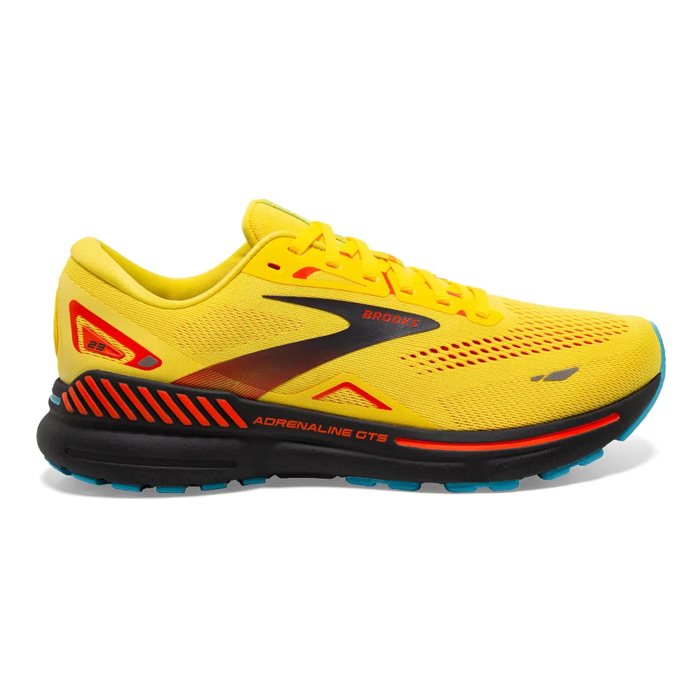 Men's Brooks Adrenaline GTS 23, Yellow/Foraged Iron/Orange, 9.5 D Medium