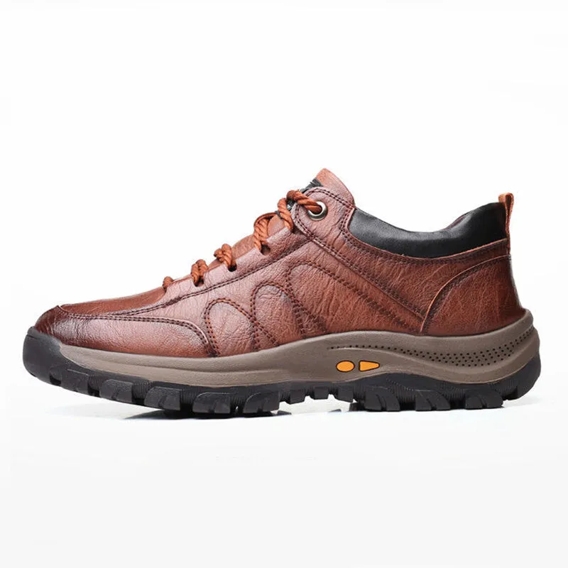 Mens Classic Casual Leather Hiking Shoes - Stylish Outdoor Sports Trekking Footwear