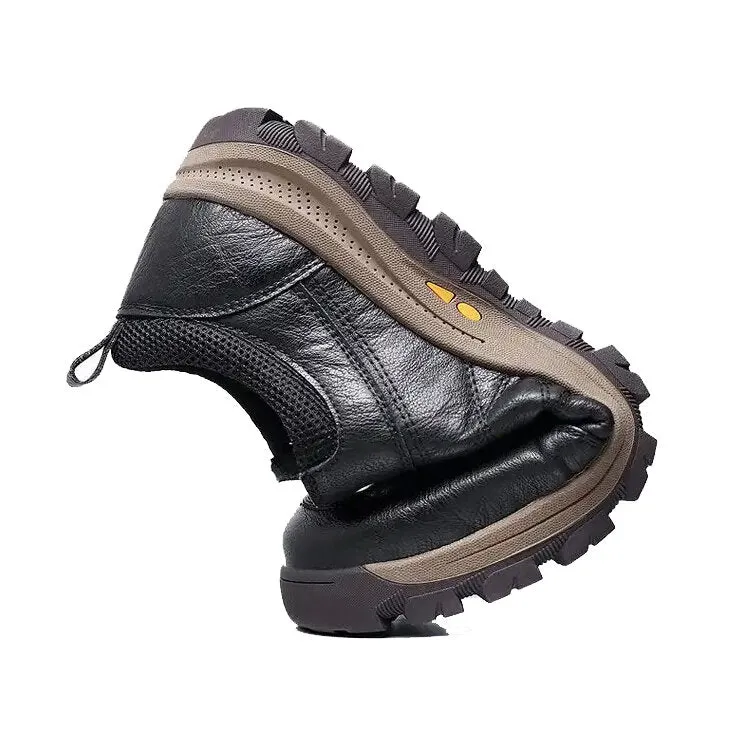 Mens Classic Casual Leather Hiking Shoes - Stylish Outdoor Sports Trekking Footwear