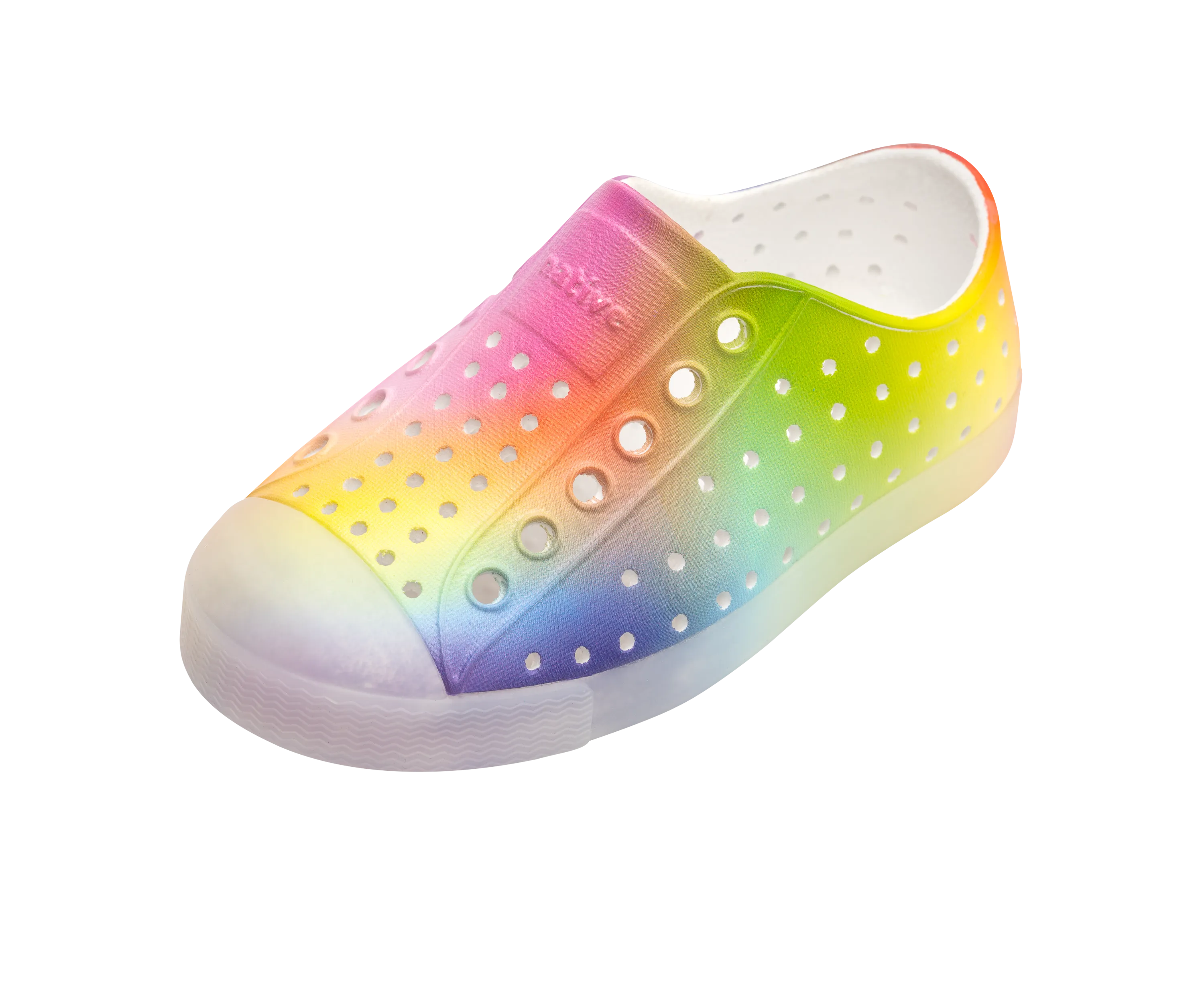 Native Jefferson Print Shoes - Shell White / Translucent / Rainbow Blur