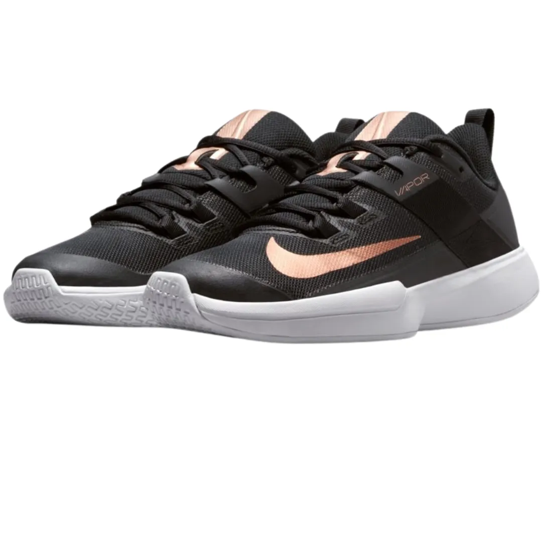 Nike Womens Court Vapor Lite Tennis Shoes - Black/Metallic Red Bronze-White