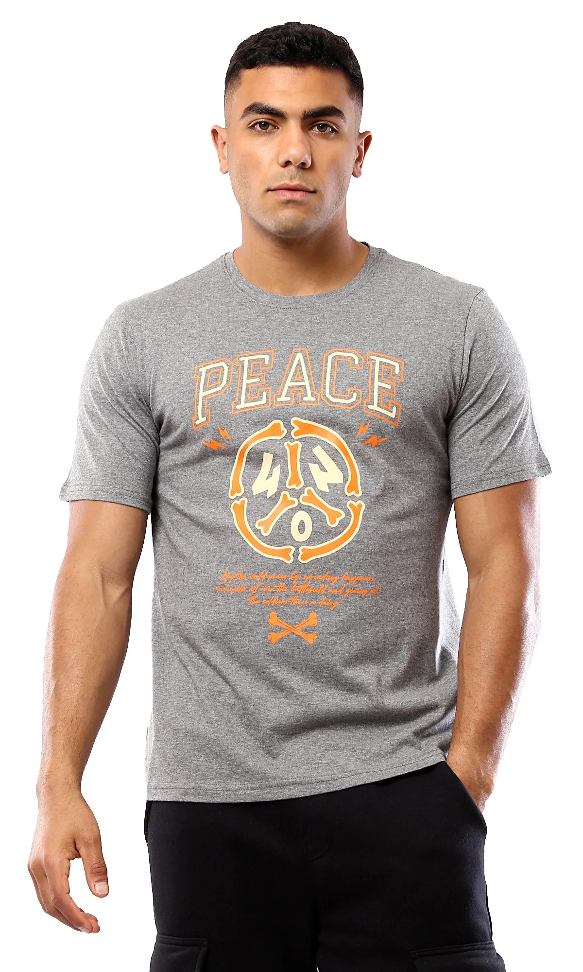 O182901 Peace Printed Short Sleeves Tee - Heather Medium Grey