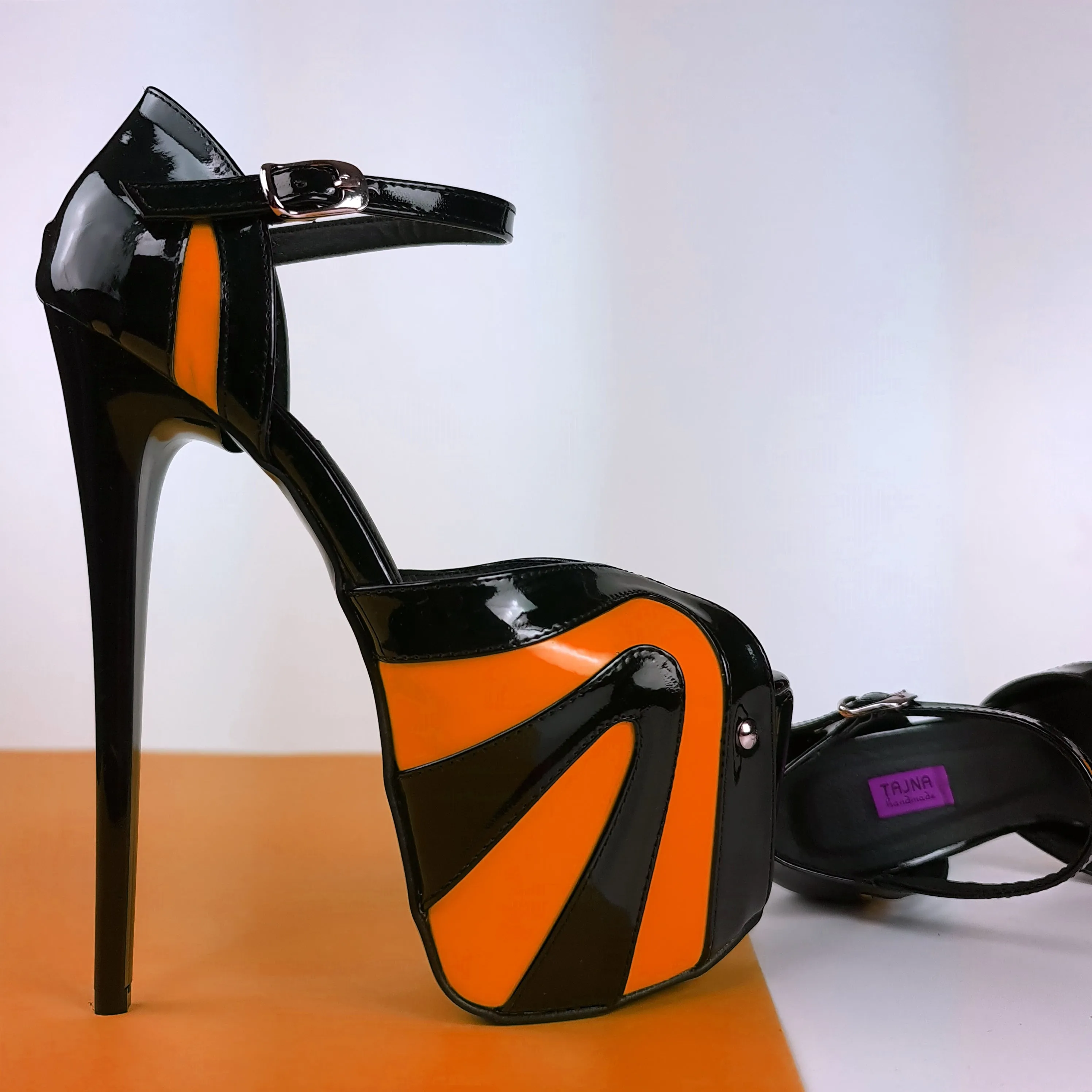 Orange Black Gloss Mult Colored Open Toe Heels