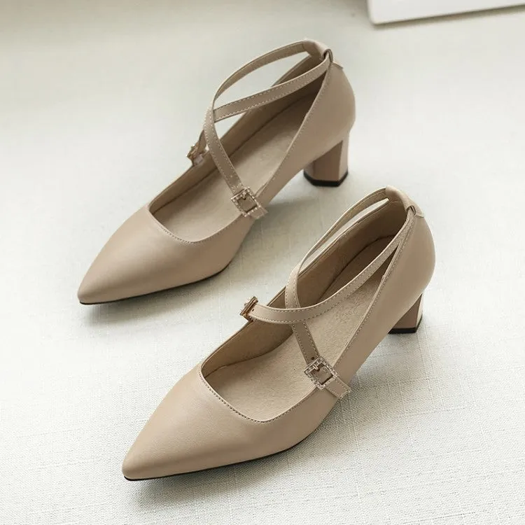 Pointed Toe Cross Straps Chunky High Heels Women Shoes 9936