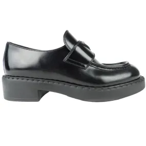 Prada Black Glossed Leather Logo Loafers - 8.5