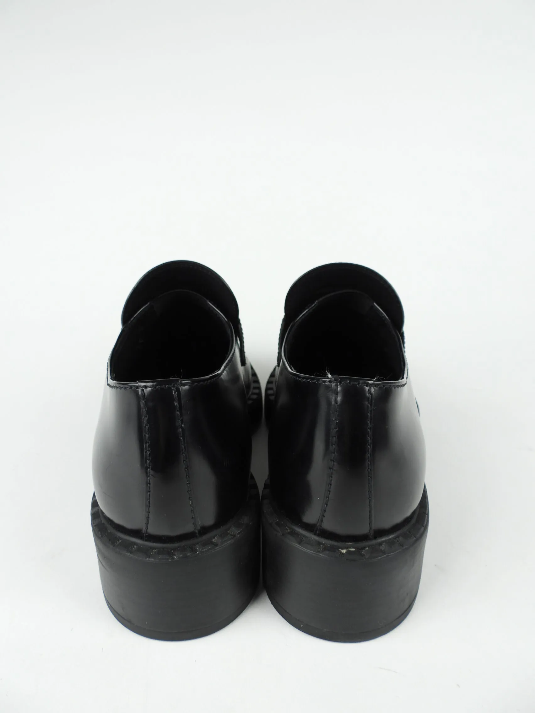 Prada Black Glossed Leather Logo Loafers - 8.5