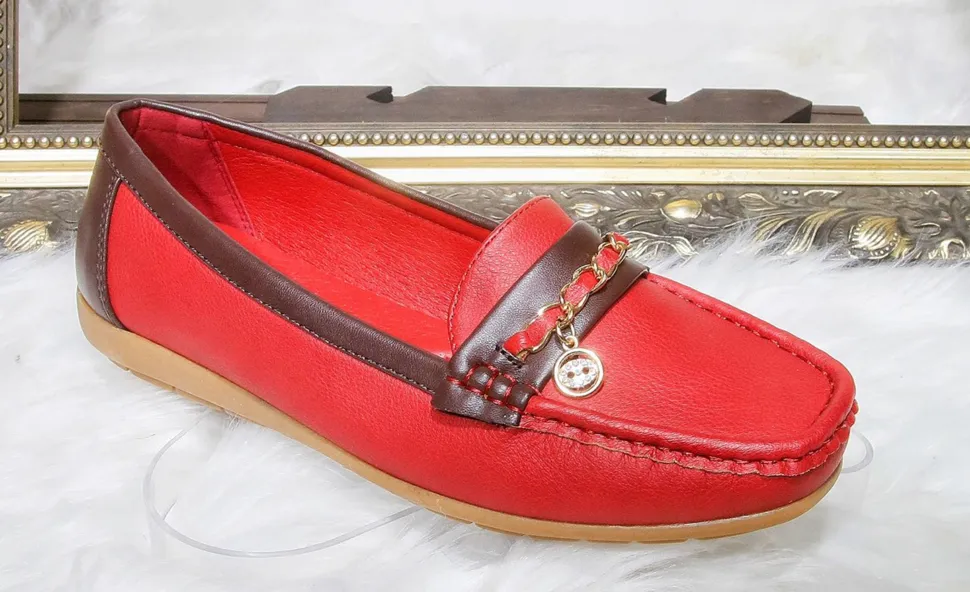 Red comfort Shoes with gold and Brown detailing