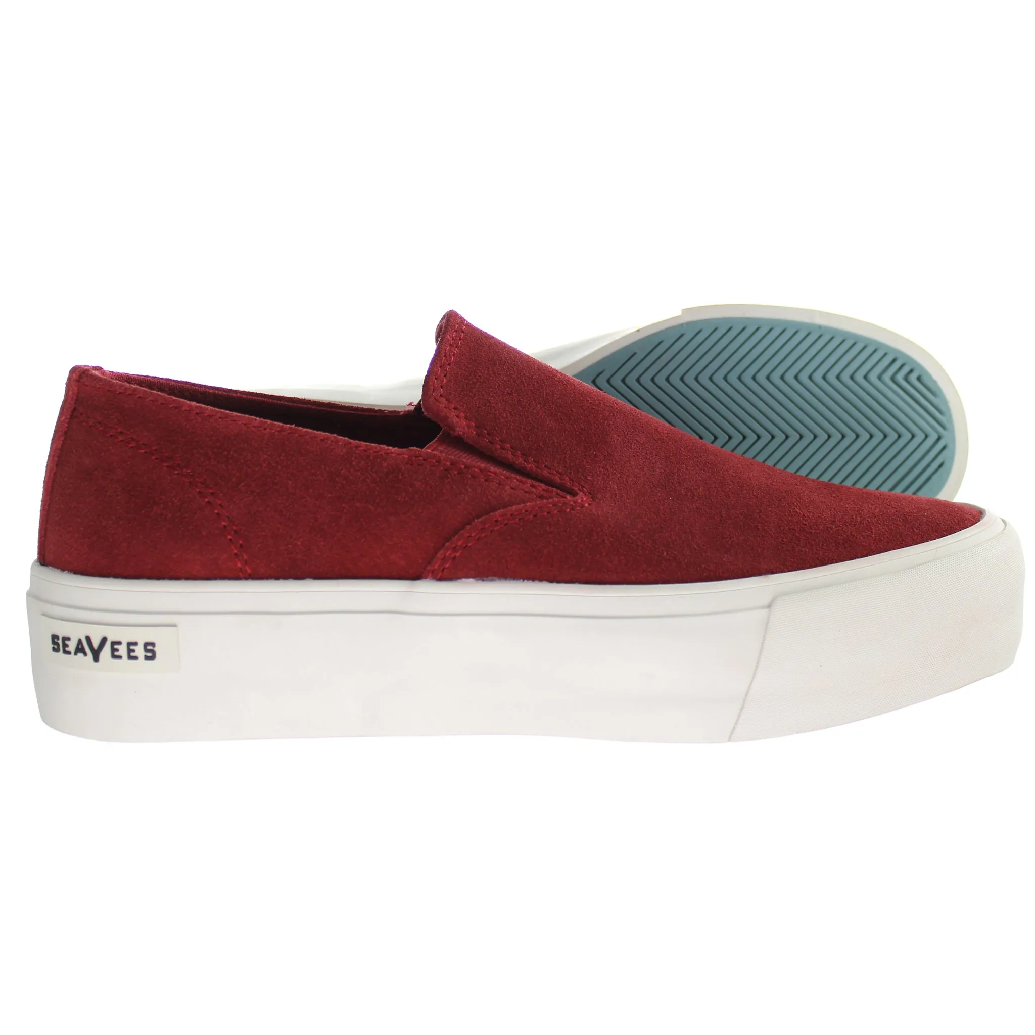 Seavees Baja Slip On Red Dahilia Suede Platform Shoe Red Womens Shoes