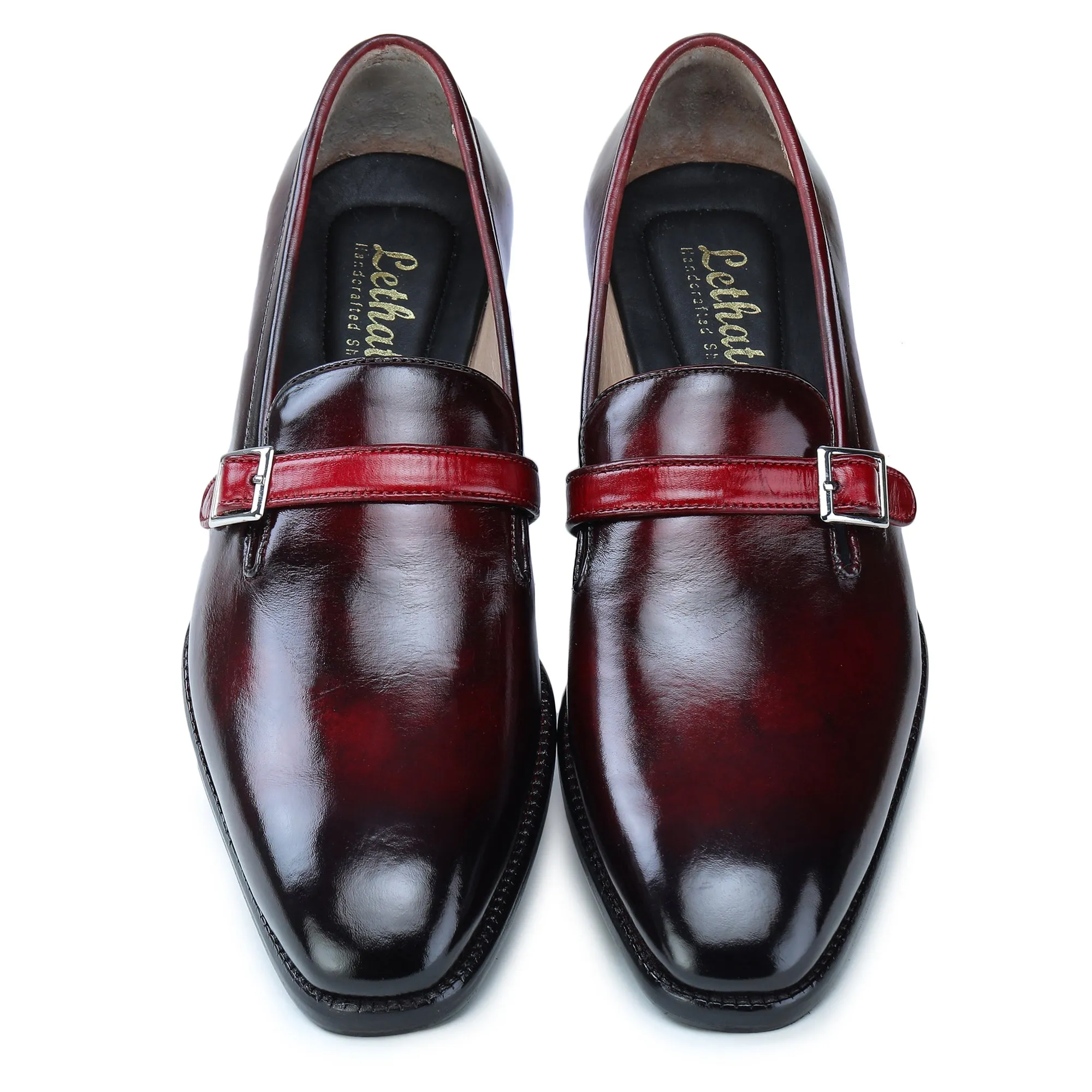 Single Monk Strap Loafers - Wine Red