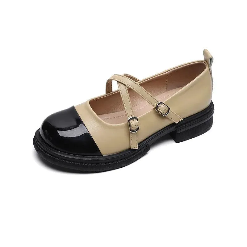 W1051 Women's Casual Shoes - Leather Low Heel Mary Jane