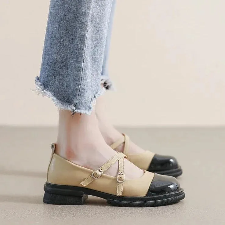 W1051 Women's Casual Shoes - Leather Low Heel Mary Jane