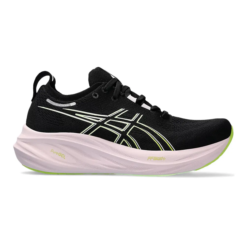 Women's ASICS GEL-Nimbus 26, Black/Neon Lime, 8 B Medium