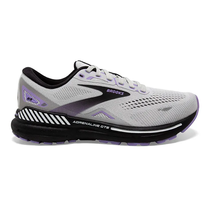 Women's Brooks Adrenaline GTS 23, Grey/Black/Purple, 7.5 2A Narrow