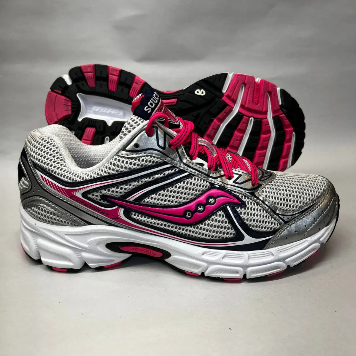 Women's Saucony Cohesion 7 Running Shoe Silver/Pink 8 Wide - Preowned